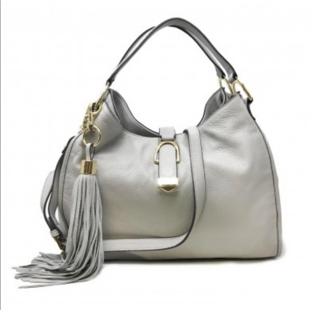G.I.L.I Light Grey Leather Stirrup Satchel
